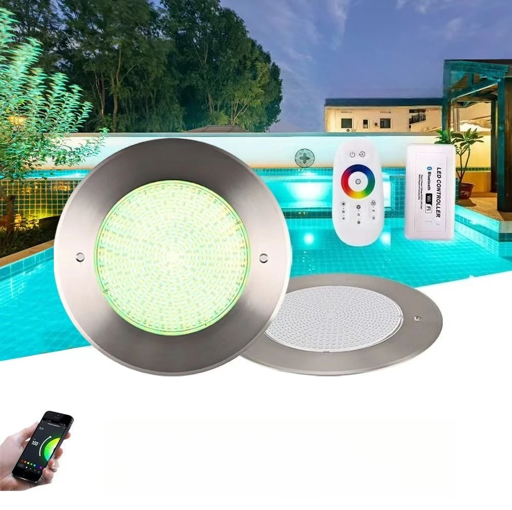 DC12V 4 Wire Fully Sealed Potting Pool Underwater Light IP68 Waterproof Stainless Steel Ultra Thin Wall Mount Smart APP Lamp