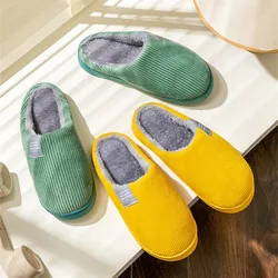 Winter Plush Cotton Slippers Men Women Autumn Thicken Warm Soled Indoor Outdoor Non-slip Silent Floor Couple Shoes for Home Use