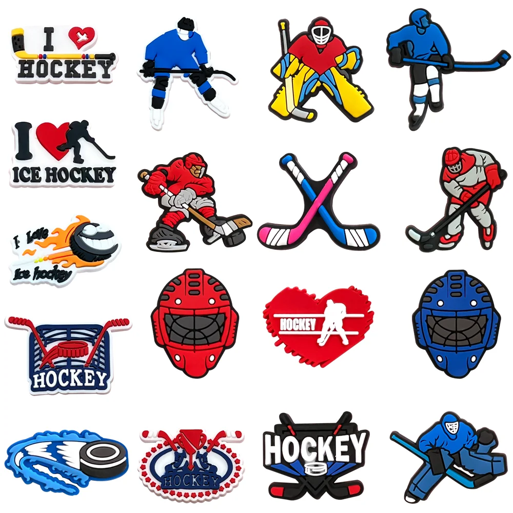 18PCS Each Color Hockey Series Shoe Charms Fashion Hockey Ball Clothes Shoe Decoration Sandal Buckle Sports Accessories