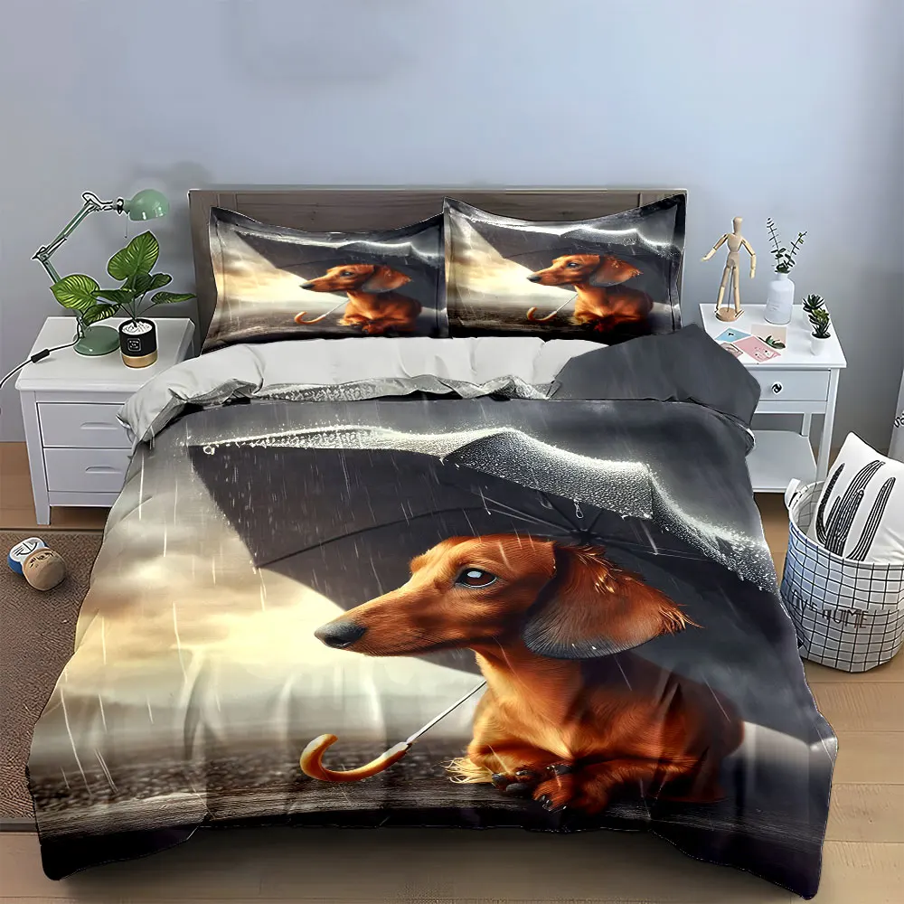 

"Rainy Day Dog Art Set" Bedding Set with 1 Duvet Cover 2 Pillowcases Single Double King Queen, Gift
