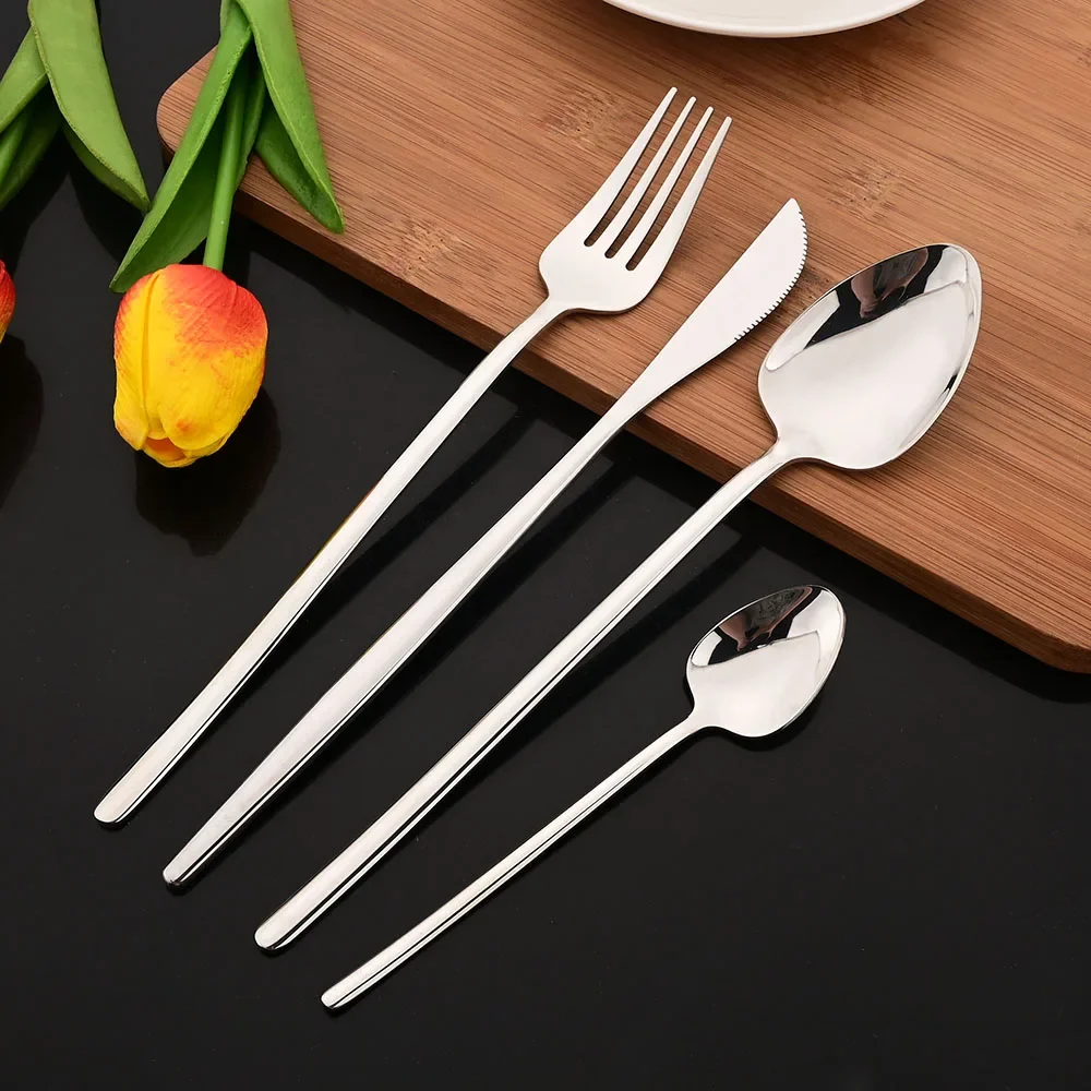 Korean 12Pcs Tableware Set High Quality Stainless Steel Dinner Set White Gold Dinnerware Fork Spoon Chopsticks Cutlery Set