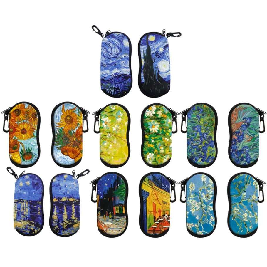 Van Gogh Oil Painting Unisex Eyeglasses Bags with Metal Carabiner Travel Zipper Eyeglasses Bag for Women Men 1PC