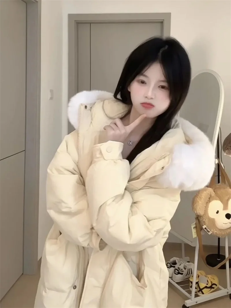 モユ コットンジャケット 帽子付きフード 2025年冬新作 ファーカラー ミディアムロング 厚手コットンジャケット 膝丈コットンジャケット ﻿