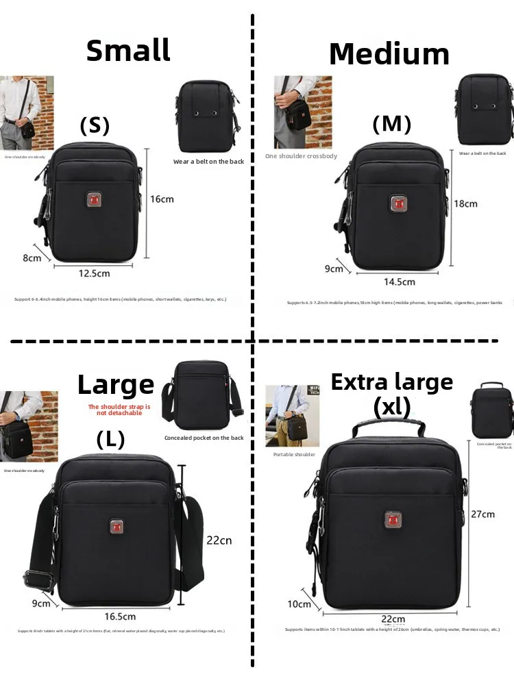 New Arrival Men's Crossbody Bag Messenger Waterproof Purse Oxford Zipper Shoulder Bags For Male Black Versatile Style S/M/L/XL