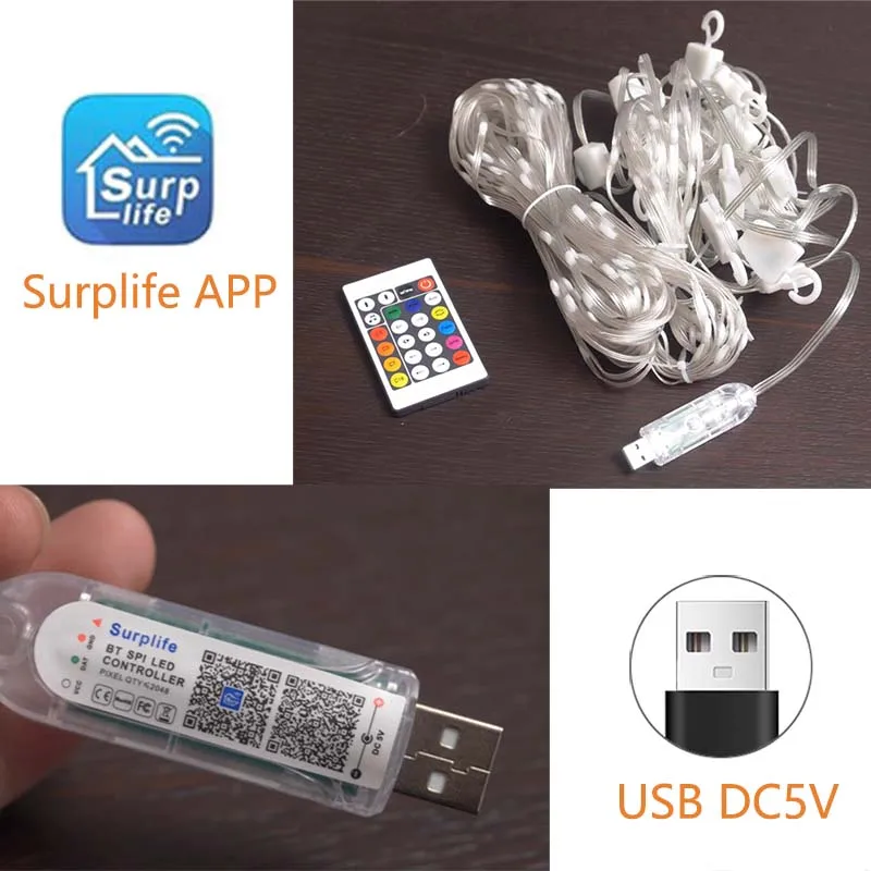 リモコン付きストリングライト,USB,rgbic,ir,surplifeアプリケーション,ハロウィーン,リビングルーム,窓の装飾,450個のLED,dc 5v,ble