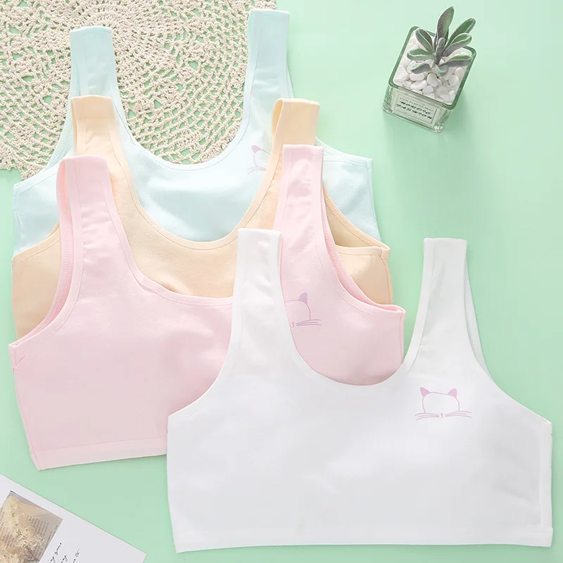 Girls' Underwear Small Vest Developmental Period Big Children's Bra Cartoon and Simple Children's Cotton Bra for Little Girls