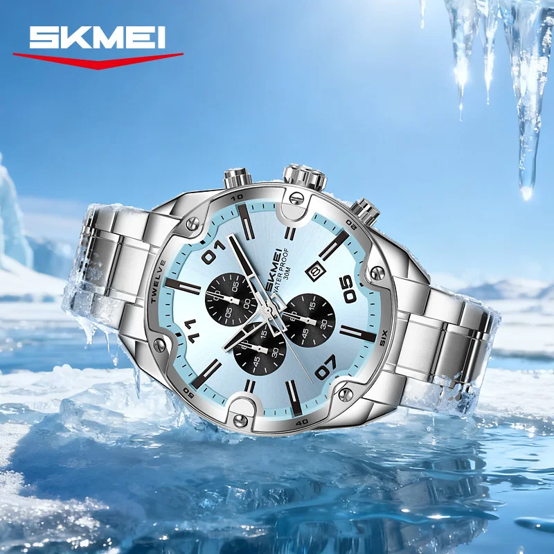 

SKMEI 9387 Men’s Quartz Watch Fashion Calendar Chronograph Stainless Steel Strap Casual Business Watches for Man reloj hombre
