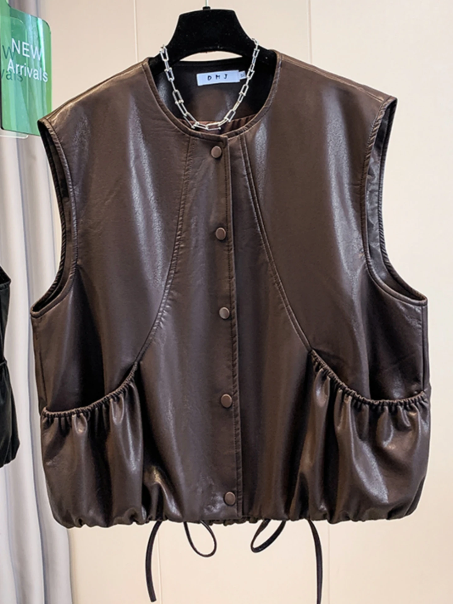 Chaleco corto de cuero PU para mujer, estilo motero, cárdigan, ropa exterior, primavera, otoño, talla grande, adelgazante, de alta gama, estilo motociclista, top.