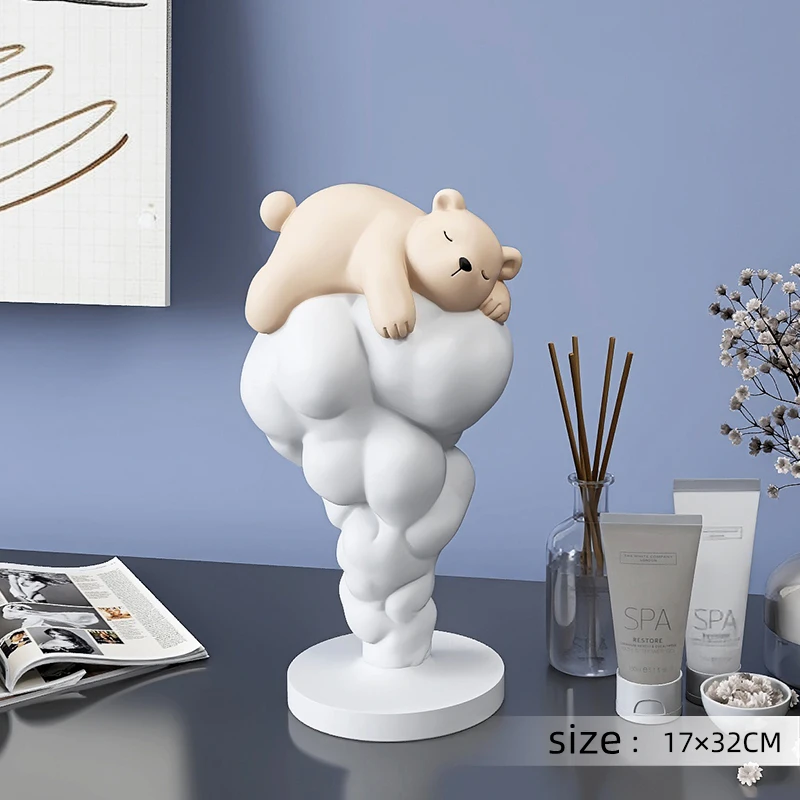 Home Decor Light Luxury Style Cloud Bear Statue Ornament Tabletop Decorations Figurines Creative Cartoon Animal Resin Sculptures