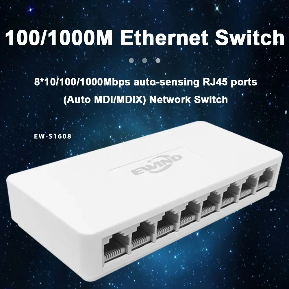 New 10/100/1000Mbps Ethernet Switch 8 Ports Desktop Gigabit Network Switch Adapter Fast RJ45 Port Ethernet Switch Auto MDI/MDIX