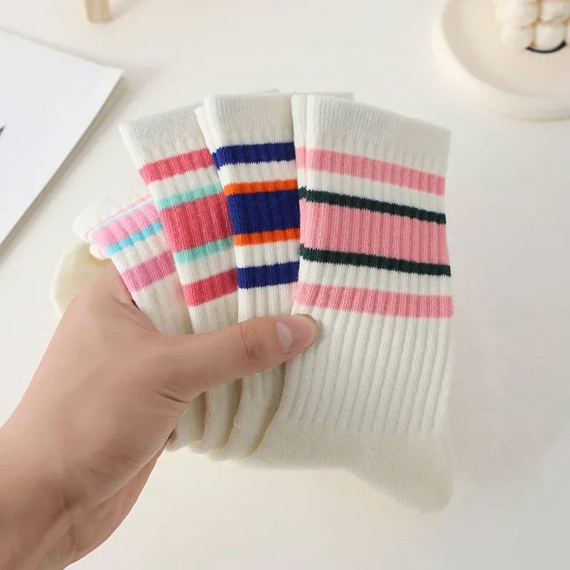 New Color Blocking Striped Cotton Sports Socks Men Women Fitness Running Cycling Basketball Socks Student Couple Casual Socks