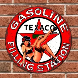 One piece retro round metal aluminum sign, gas station sign, wall art decoration iron painting retro sign garage wall decoration