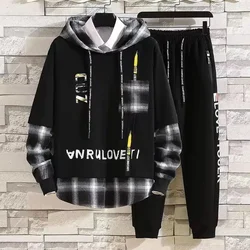 Sports Suits Jogging Male T Shirt Alphabet Pants Sets Hooded Clothes for Men Plaid Top Stylish Tracksuit Original Brands Cool S