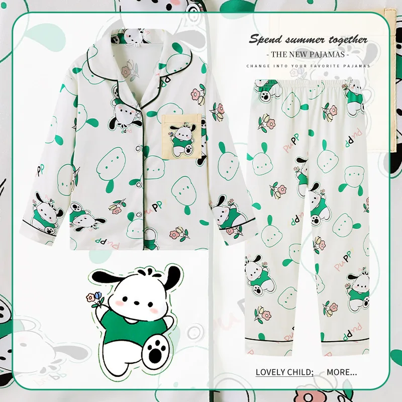 2024 Sanrio Cinnamoroll детский Пижамный костюм Hello Kitty Kuromi детские пижамы с длинным рукавом мультфильм аниме хлопковая Повседневная Пижама комплект