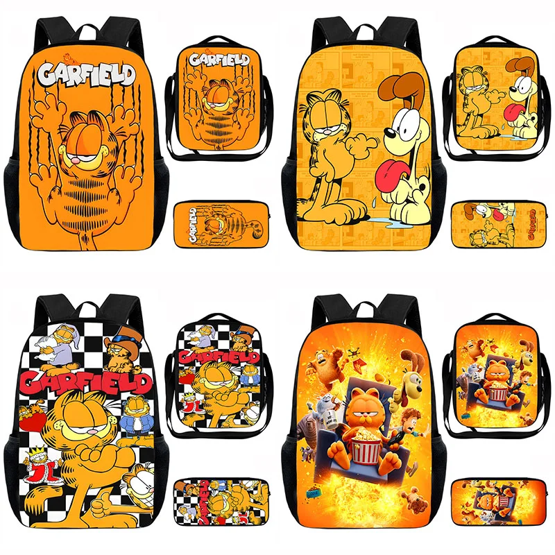 

3Pcs Set Garfield Cat Kawaii Backpacks Anime Shoulder Bag Pencil Case Large Capacity School Bags for Boys Girls Best Xmas Gift
