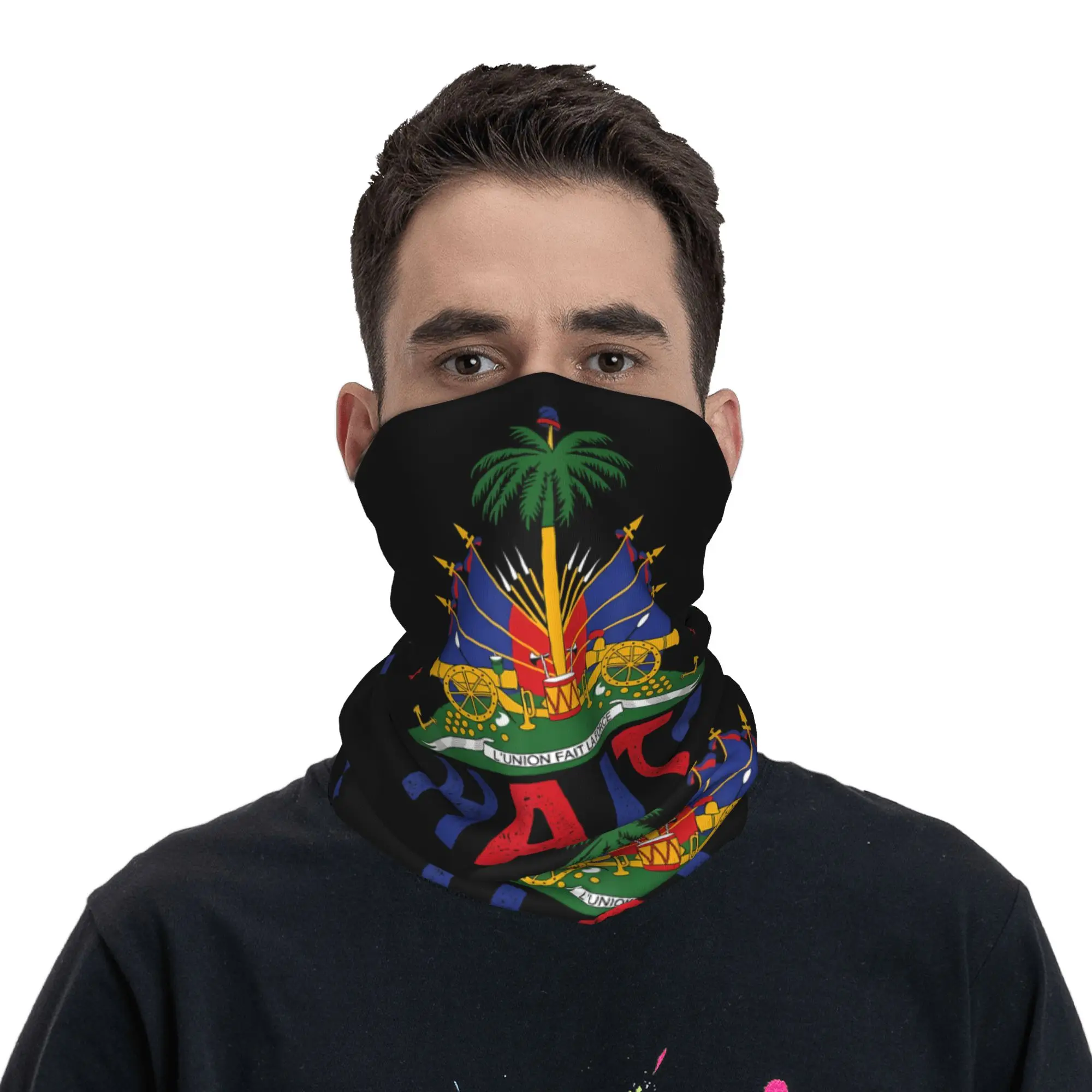 Happy Haiti Haitian Flag Day Bandana Neck Cover Magic Scarf Multi-use Cycling Scarf Riding for Men Women Adult Windproof view 2