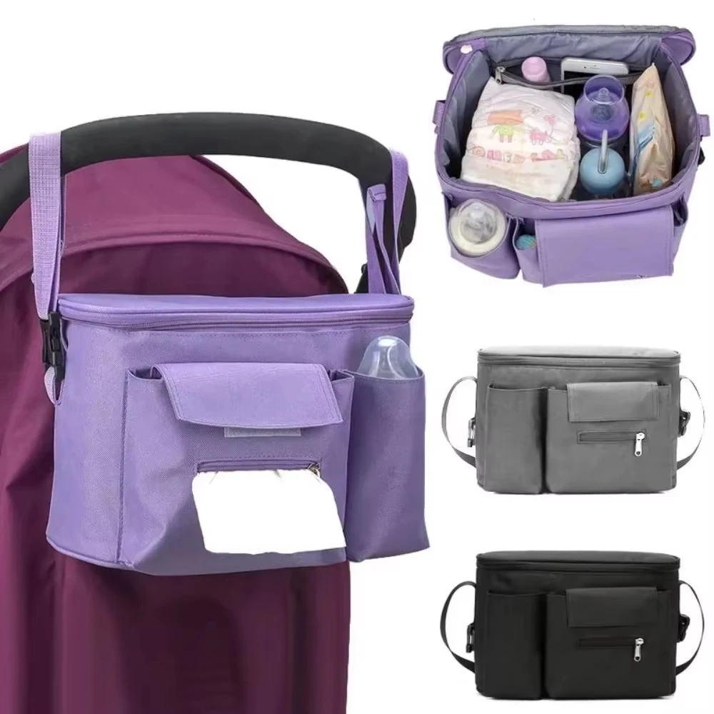 Portable Multi Pocket Stroller Organizer Bag Large Capacity Outdoor Stroller Hanging Bag Diaper Bottle Travel Pram Storage Bag