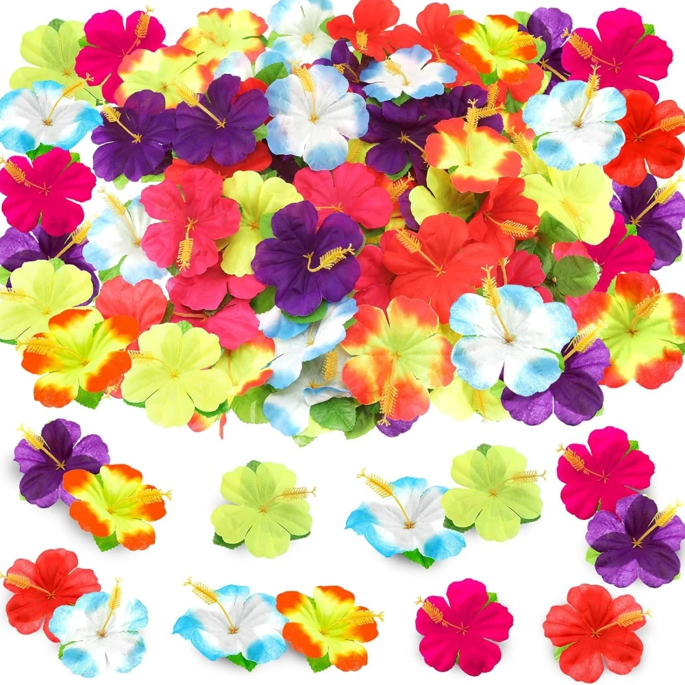 24/48 Piezas de Flores Artificiales de Hibisco, 6 Colores, Decoración Hawaiana Artificial para Manualidades, Recuerdos de Fiesta de Verano, Centros de Mesa