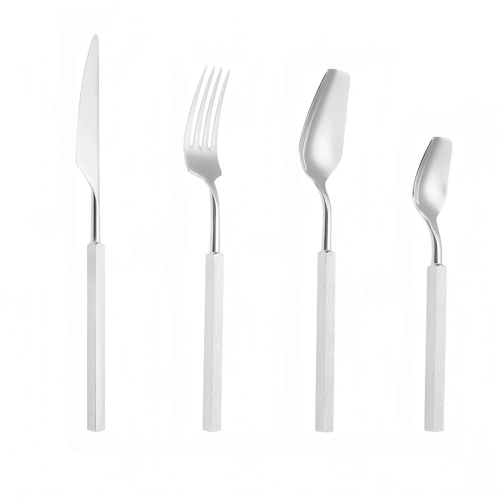 4pcs Luxury Cutlery Set Western Stainless Steel Gold Plated Tableware Dinnerware Square Handle Knife Fork Spoon Dishwasher Safe