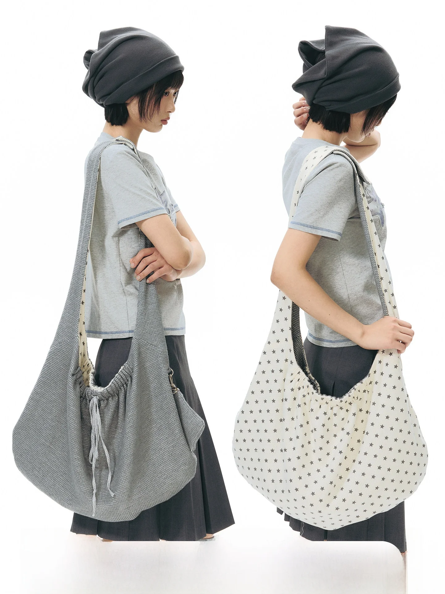 NAPSNAPS Original Double-Sided Color Block Button Canvas Dumpling Shape Crossbody Bag Women's Shoulder Bag Fashionable Soft H...