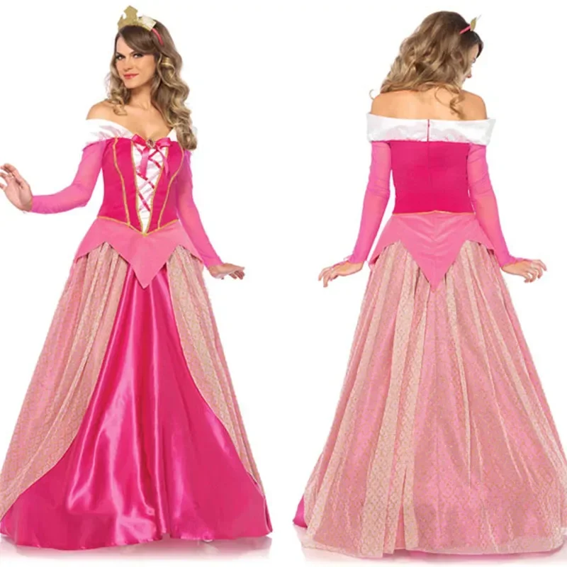 Disfraz de princesa rosa Sexy, disfraz de Halloween, disfraz de princesa Aurora de lujo, vestido largo de Cosplay de película Bella Durmiente para mujeres adultas