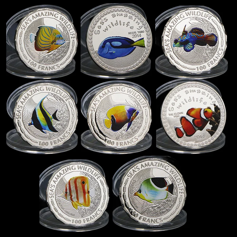 

8pcs/set Marine Animals and Rare Animals Silver Plated Challenge Coin 100 FRANCS Collection Gift