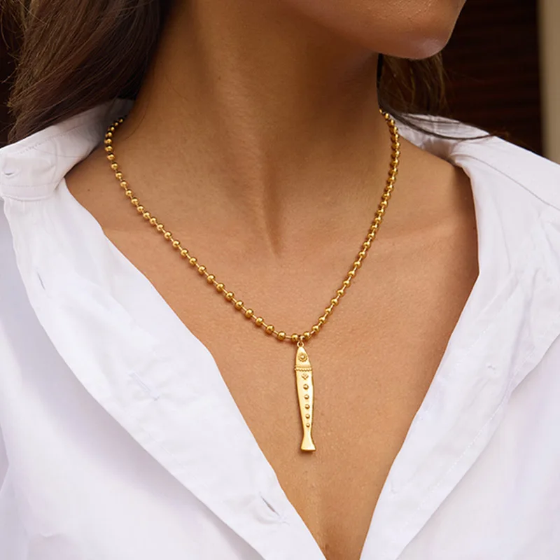 

Новое летнее женское ожерелье из нержавеющей стали, роскошное длинное тонкое ожерелье с подвеской в виде рыбы, цепочка с бусинами, водонепроницаемое украшение для пляжного отдыха