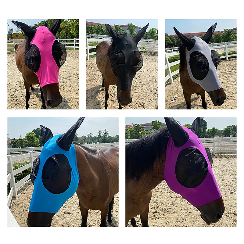 Horse Fly Mask Pet Summer Eye Shield Anti Mosquito Ear Half Face Mesh Fly Cover Parts