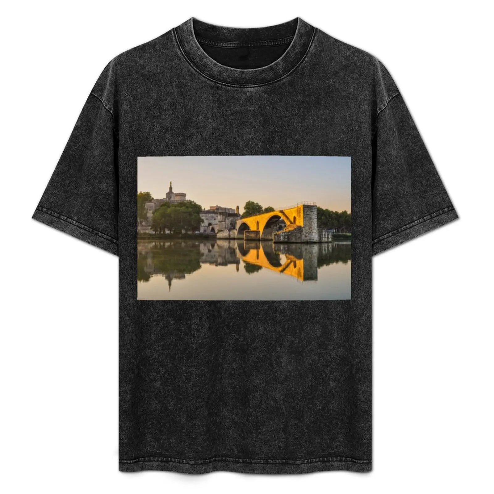Футболка с принтом Avignon Bridge Reflection, мягкая хлопковая футболка с принтом