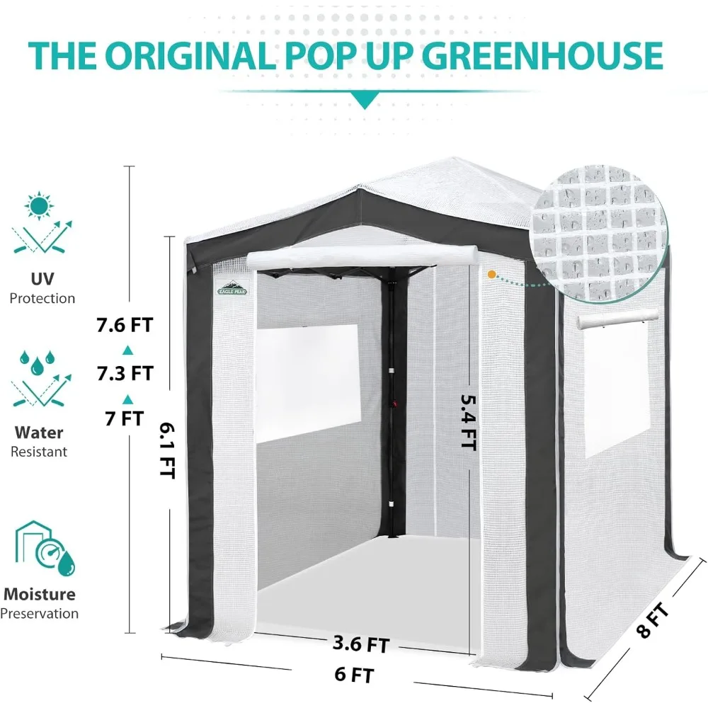 Eagle Peak 8x6 دفيئة منبثقة فورية مع زوايا بوليستر معززة للبستنة الداخلية والخارجية