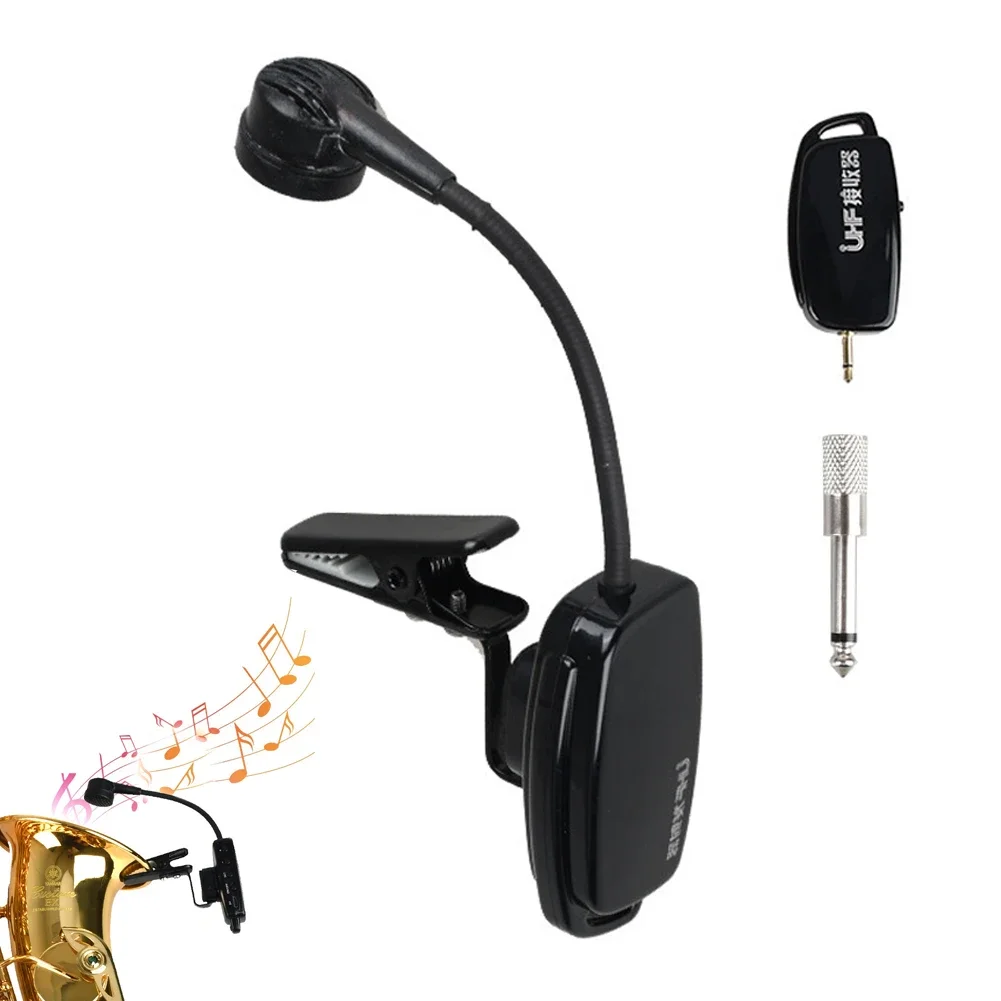 UHF Wireless Saxophone Microphone System Clips over Instrument Receiver Transmitter Trumpet Trombone French Horn