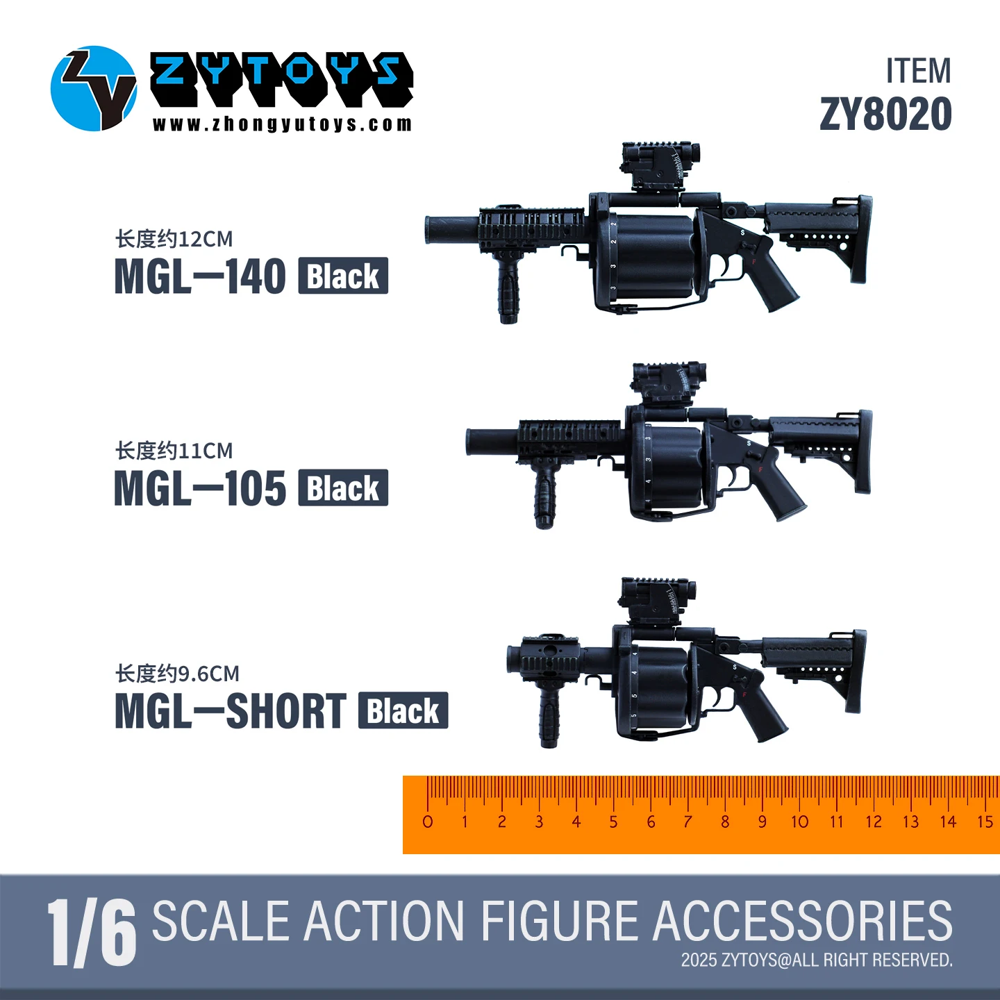 

ZYTOYS ZY8020 1/6 MGL-140 MGL-SHORT Grenade Launcher Model Plastic Soldier Scene Props Fit 12'' Male Female Action Figure Body
