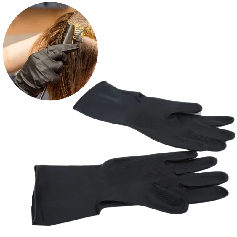 1Pair High Quality Hair Gloves Hair Coloring Antiskid Gloves Repeated Use Of Gloves Salon Tool Black Latex With Particles Gloves