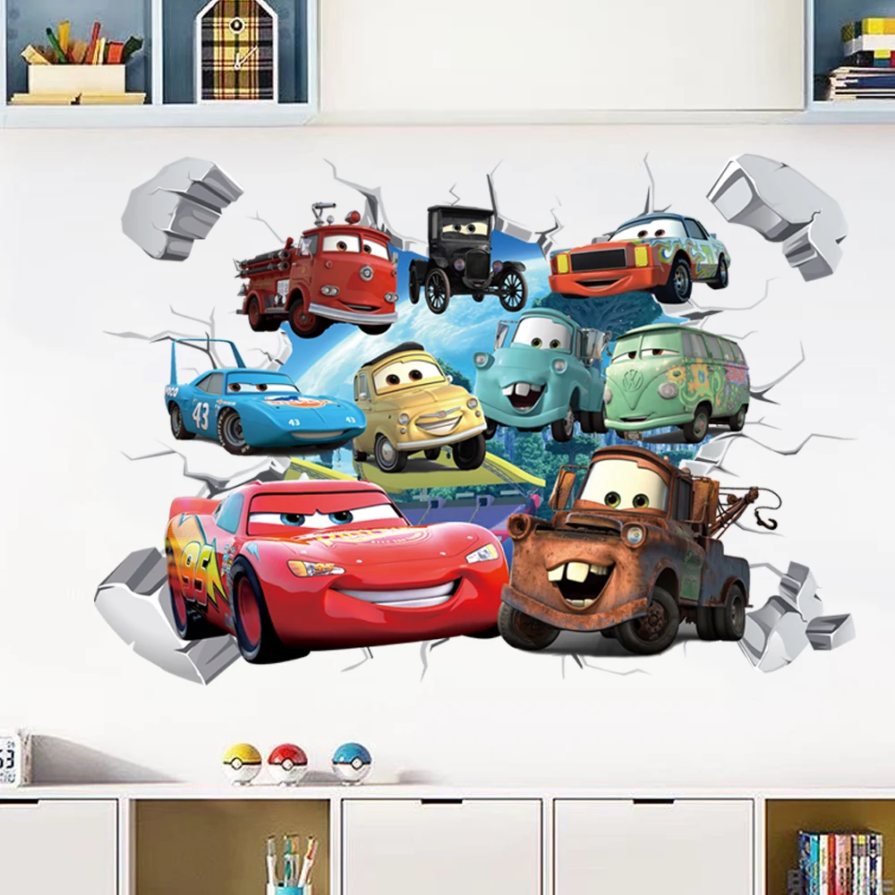 Disney Cartoon Cars Lighting McQueen 3D Wall Sticke s For Kids Room Home Bedroom PVC Decor Cartoon Movie Mural Art Decals