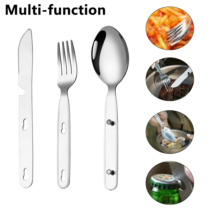 3pcs/set Folding Spoon Fork Knife 304 Stainless Steel Portable Pocket Tableware with Storage Box for Outdoor Camp Picnic Travel view 2