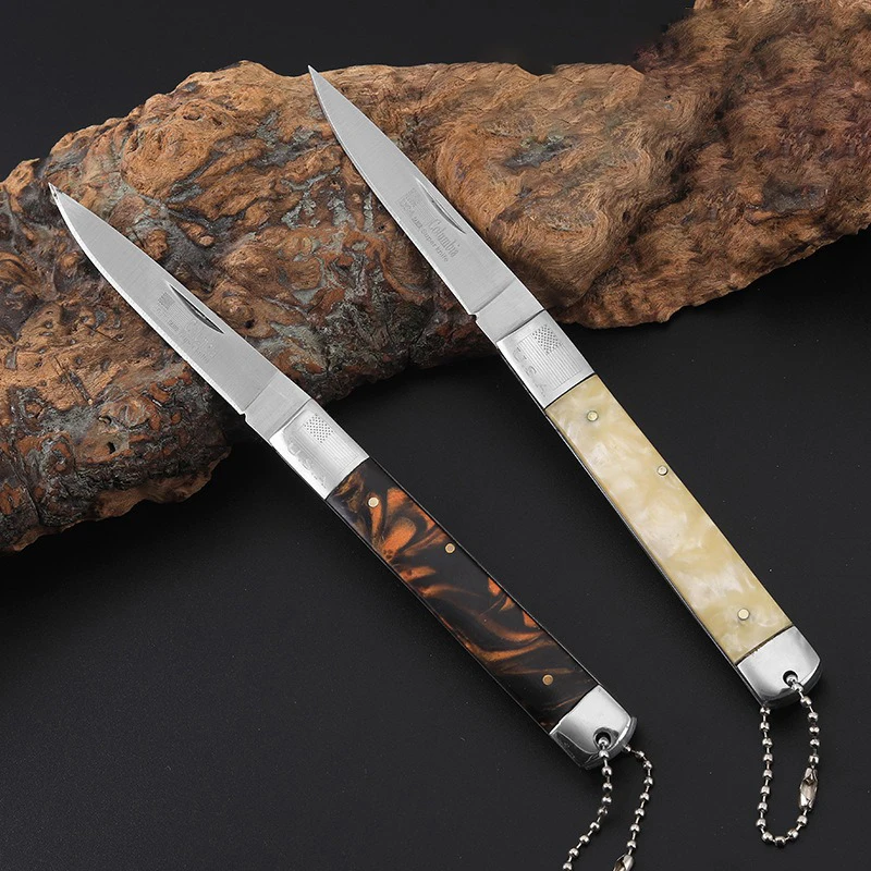 Portable Resin Handle Folding Knife Multifunctional Outdoor Camping Pocket Knife Stainless Steel BBQ Cutting Tools Fruit Knives