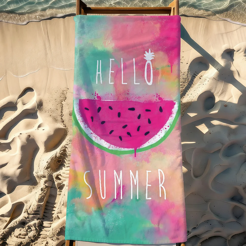 Art Watermelon Hello Summer Towel Sports Quick Dry Travel Camping Gear Sandproof Soft Light Large Beach Towel