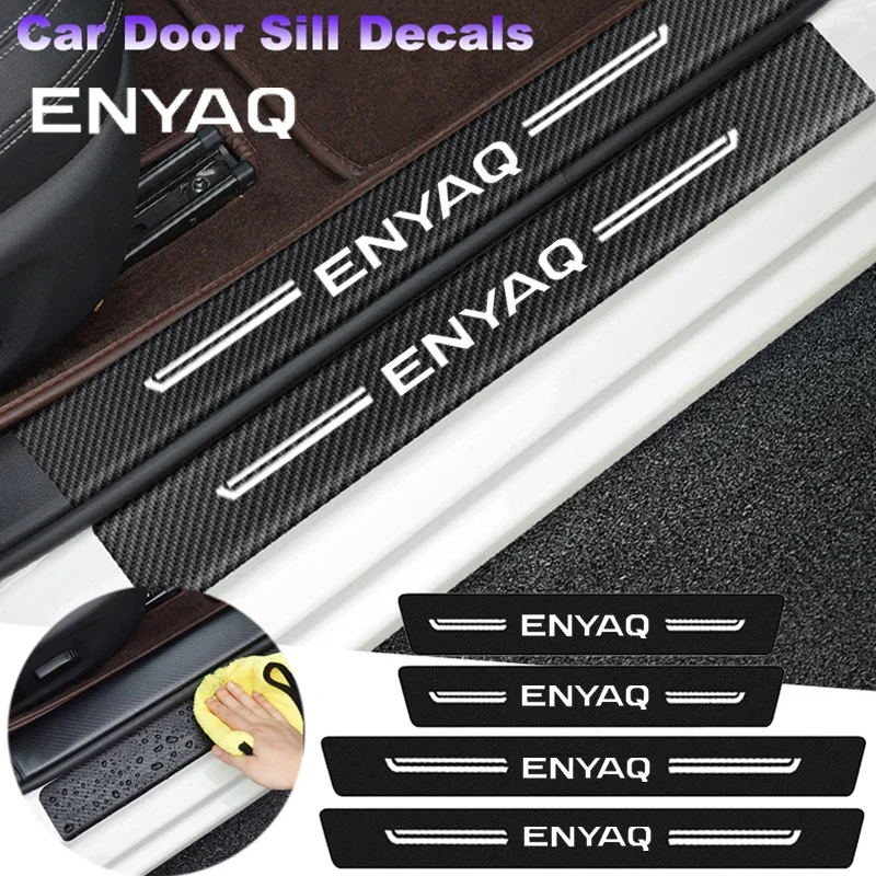 

For Skoda ENYAQ Logo Car Styling Trunk Sill Scuff Plate Decals Door Threshold Stickers Protective Film Pedal Guards Carbon Fiber