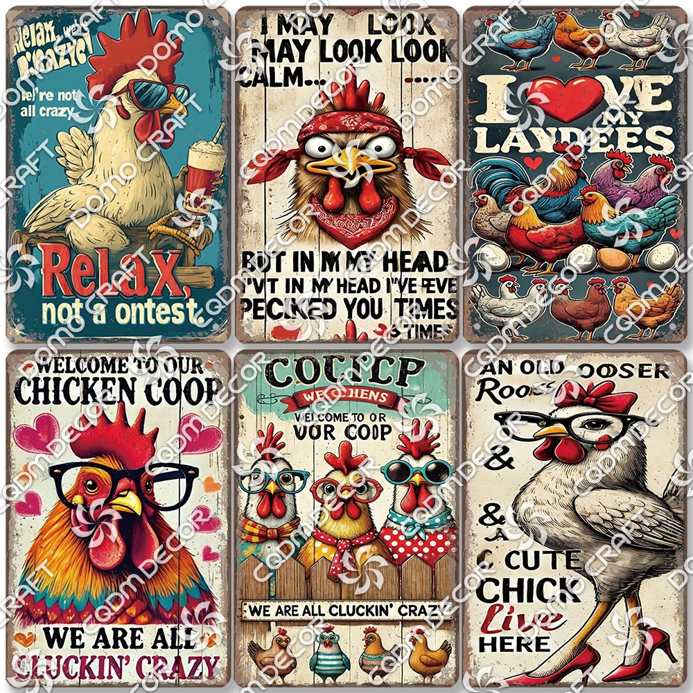 

Welcome to Our Coop Plates Tin Signs, Funny Farm Metal Poster, Retro Crazy Chicken Plaque, Farmhouse Garden Home Wall Decor