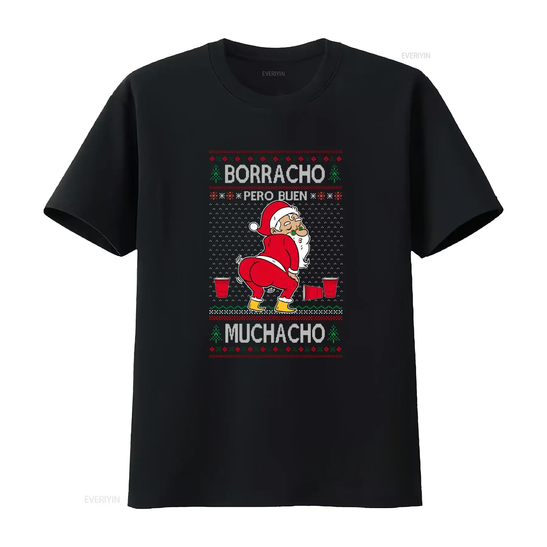 Забавная уродливая рождественская футболка-свитер Borracho Pero Buen Muchacho для мужчин, винтажная, с эффектом потертости, удобная, уличная, повседневная, дышащая