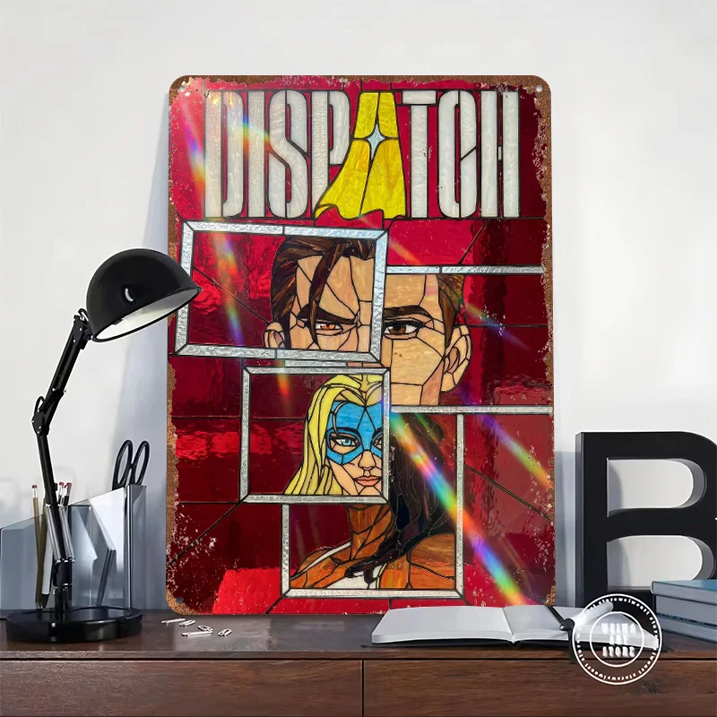 Dispatch Stained Glass Art Poster Retro 3D Printed Metal Signs Customized Wall Hanging Gift for Aesthetic Room Decor Men Home