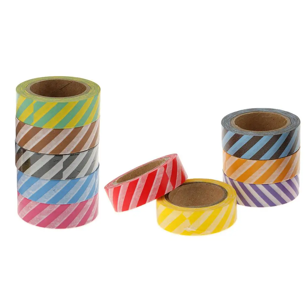 10 Decor Washi Tape Striped Sticky Paper Masking Adhesive Tape Scrapbook DIY