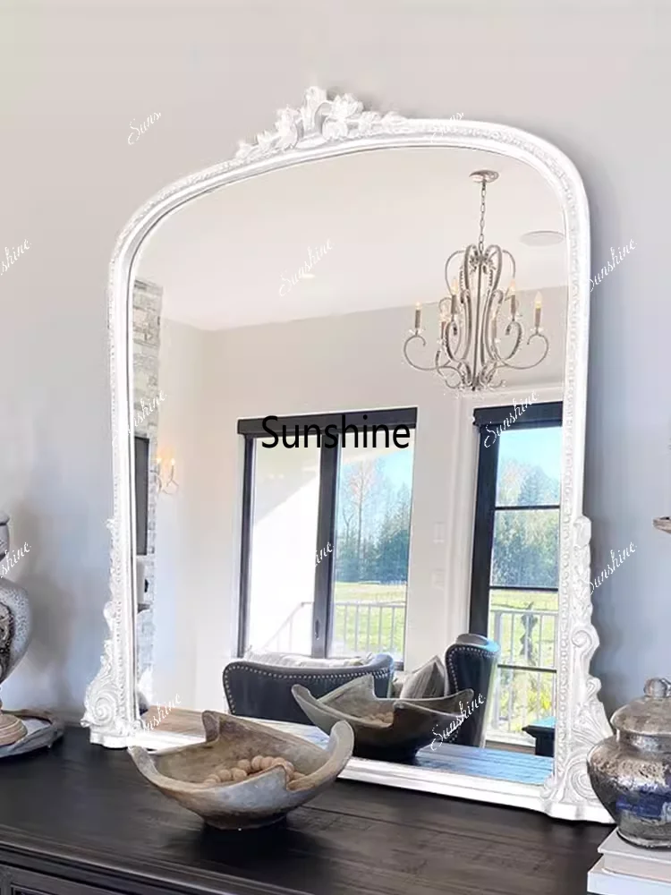 Vintage carved dresser, face mirror, high-end makeup mirror, porch wall-mounted decorative mirror