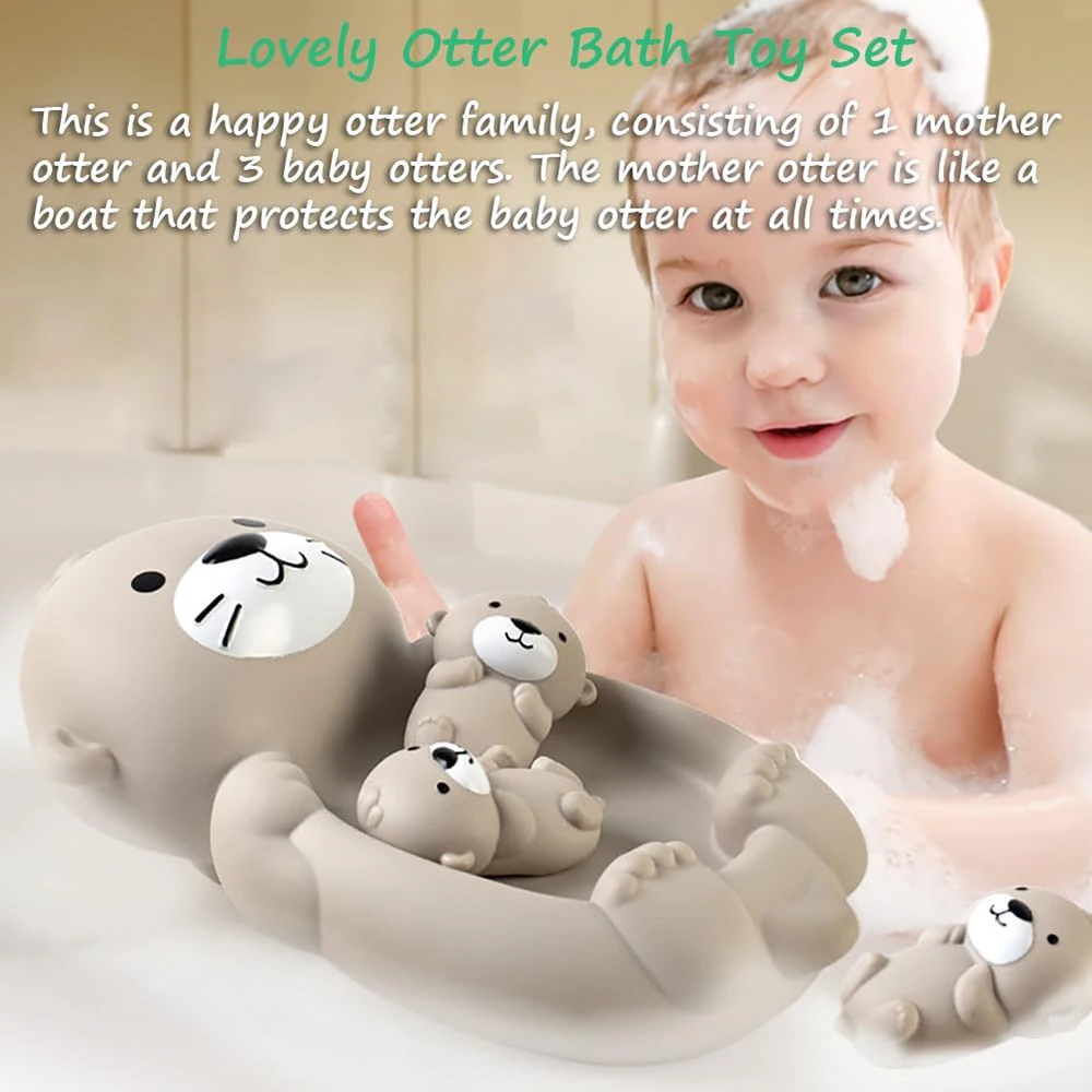 Otter Bath Toy Set Lovely Otter Family Bathroom Toy Parent-Child Otter Floating Water Toy Soft Squeeze Bathtub Toy for Babies