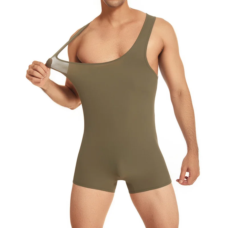 Mens Bodysuits Sexy Men Undershirts Gym Sport Fitness Jumpsuits Wrestling Singlet One-Piece Leotard Elastic Seamless Bodyshaper