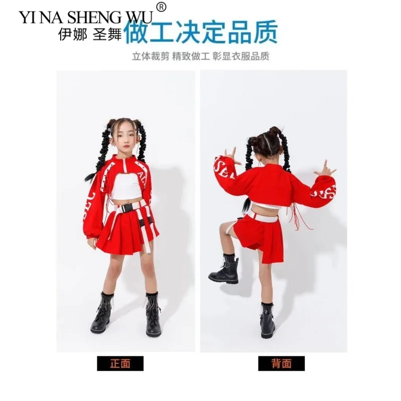 소녀 재즈 댄스 의상 어린이 스트리트 힙합 댄스웨어 소녀를위한 케이팝 복장 핑크 세트 streetwear 의류 유아 어린이 여성