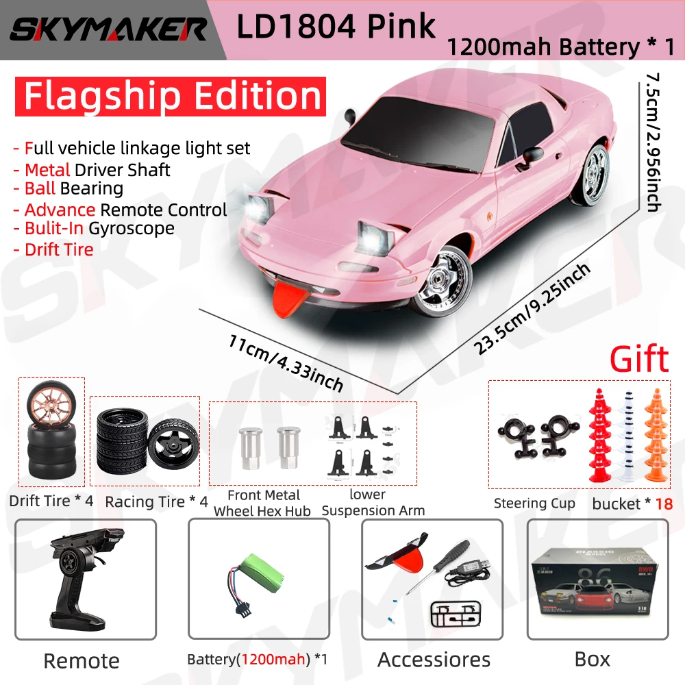 LDRC 1/18 RC Drift Auto LD1804 Mazda MX5 2.4GHz met ESP Gyro LED Verlichting Volledige Schaal Skymaker RC Speelgoed racewagens Voor Kinderen Speelgoed Cadeau