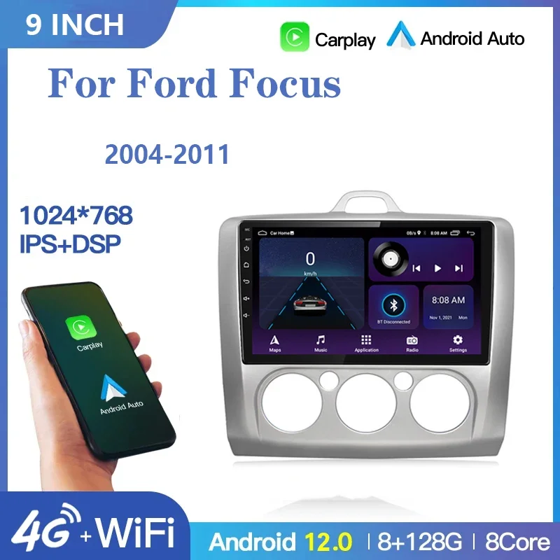 

2 Din 9'' Android 12 Car Stereo Radio AI Voice Control Central Multimedia Player GPS Autoradio For Ford Focus Exi AT 2004-2011