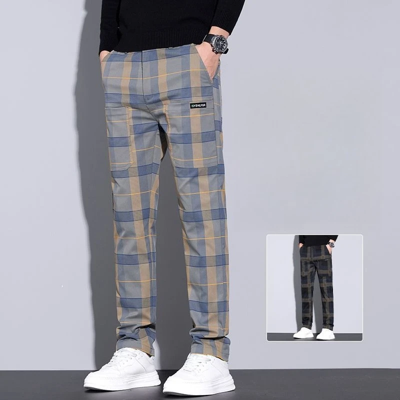 The New Autumn Casual Pants with Checkered Light Luxury Business Casual Pants Are Comfortable and Durable Men's Casual Pants