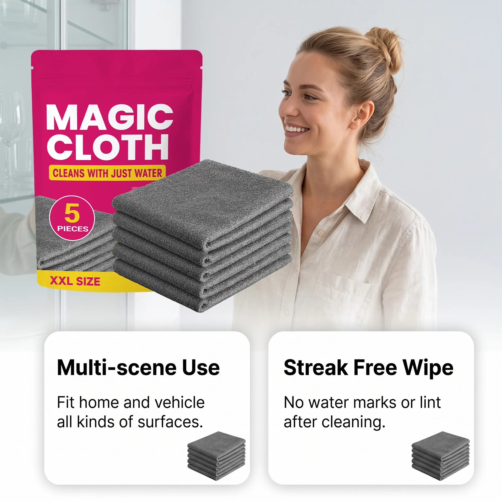 Magic Cleaning Cloth - Versatile, Soft, Paint-Safe and Multi-Purpose Cloth for Effortlessly Removing Stains, Dust and Grime